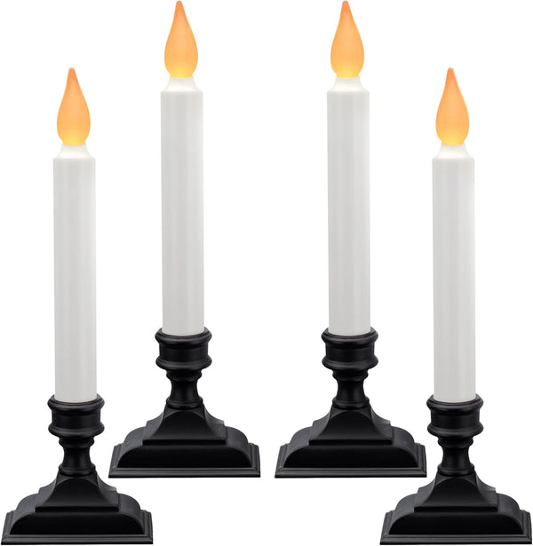 612 Vermont Battery Operated LED Window Candles with Flickering Amber Flame, Automatic Timer, 9.75 Inches Tall, VT-1206A (Pack of 4, Antique Bronze)