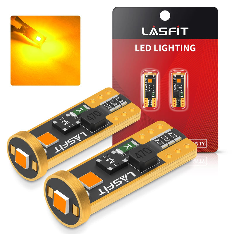 LASFIT 194 168 T10 2825 W5W LED Bulb Canbus Error Free, Non-Polarity 400LM Extremely Bright for Side Marker Map Doors, 12-24V, Amber Yellow, Pack