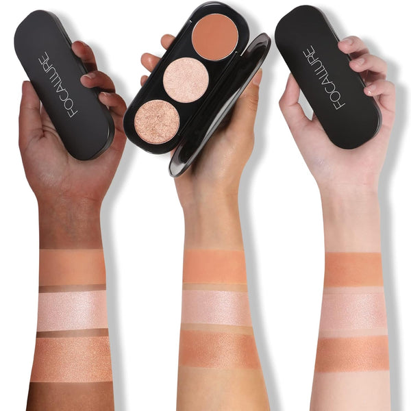 FOCALLURE Blush and Highlighter Palette,3 in 1 Makeup Powder Cruelty-Free Matte Blush,Shimmer Illuminator Highlighters for a Glowing Look,#02