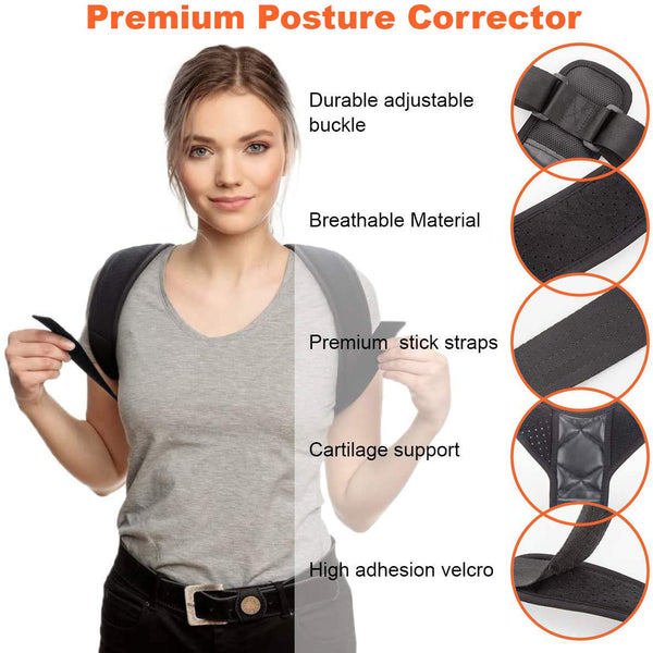 Posture Corrector for Men and Women - Adjustable Upper Back Brace for Clavicle to Support Neck, Back and Shoulder, Black, 25-50 Inch (Pack of 1),