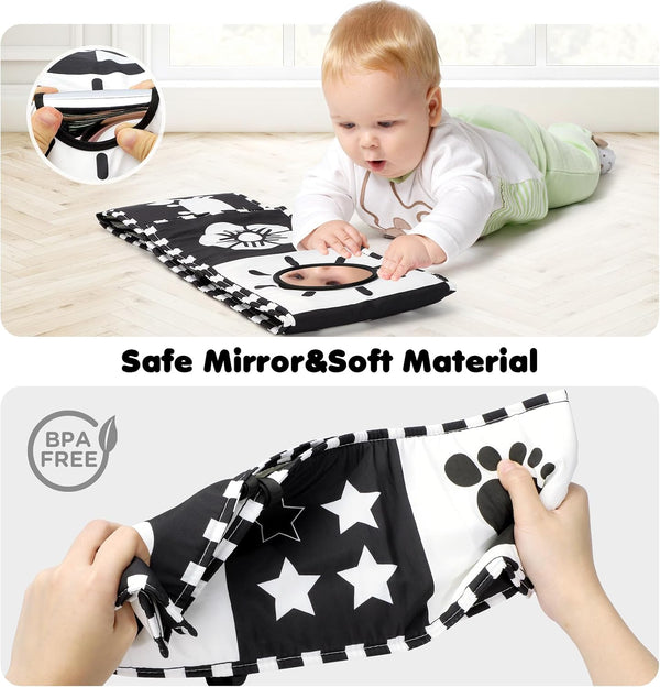 URMYWO Black and White Baby Toys, Tummy Time High Contrast Newborn Toys 0-3 Months, Soft Baby Book, Visual Stimulation Montessori Sensory Infant