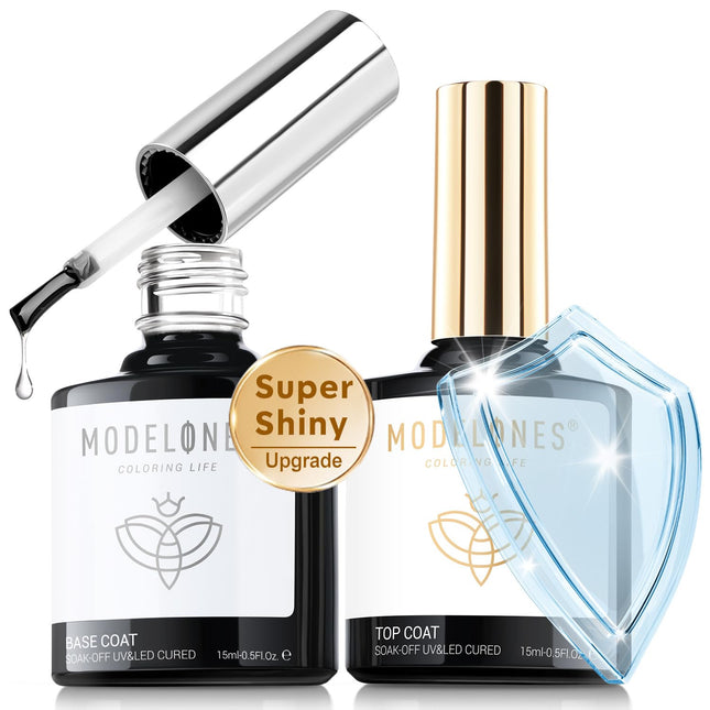 Modelones Gel Top Coat, 15 Ml 2025 Upgrade Super Shiny Base and Top Coat Set, So