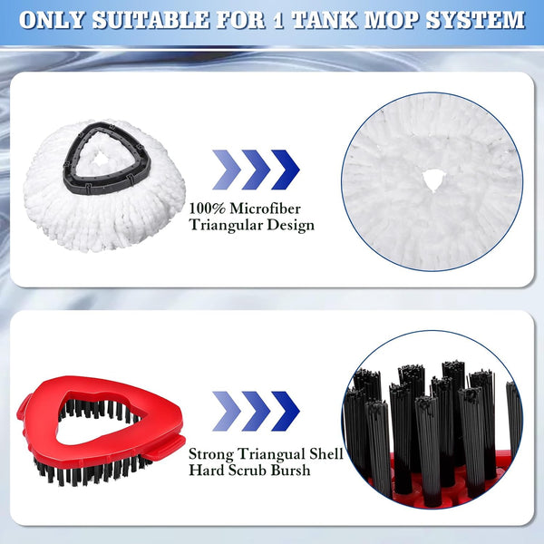 Wa.Ie Jiemimicrofiber Spin Mop Refills Head Compatible for Easywring 1-Tank System,1 Mop Scrub Brush + 1 Mop Base + 4 Pack Cleaning Floor Mop Head