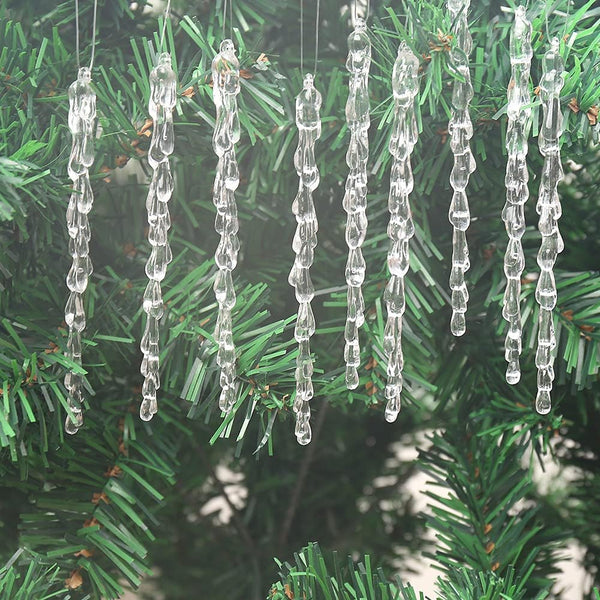 Icicle Ornaments 25 Pcs Icicles Pendant Set Christmas Decoration Acrylic Clear Icicles with Approx 11 Yard Cord for Christmas Tree Decoration