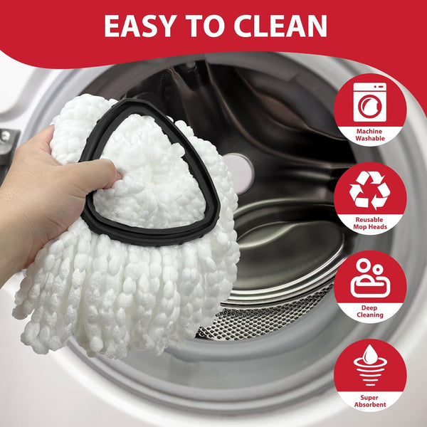 Spin Mop Replacement Set for O-Cedar Easywring 1-Tank System, Includes 2 Mop Head Replacement, 1 Mop Handle (30-58In Adjustable 4-Section Pole), 1