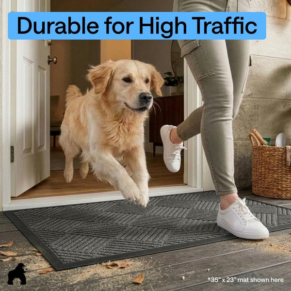 GORILLA GRIP 100% Waterproof All-Season WeatherMAX Doormat US Designed Natural Rubber, Stain Fade Resistant, Low Profile Indoor Outdoor Door Mats,