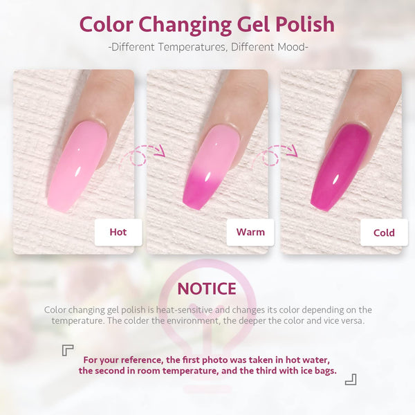 GAOY Color Changing Gel Nail Polish Set, 6 Temperature Mood Changing Colors Red Pink Purple, Soak Off UV Light Cure Gel Polish for Salon and Nail