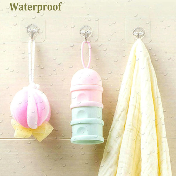 Jwxstore 12 Pack Adhesive Wall Hooks 33LB Heavy Duty No Drill Transparent Waterproof Hooks for Bathroom Kitchen Towel Coat Office Home Outdoor
