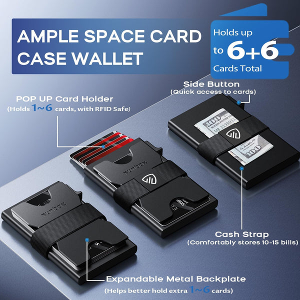 RUNBOX Slim Card Holder Wallet for Men, Minimalist RFID Blocking Wallet with Pop-Up Function, Ultra-Thin Design, Metal Business Card Cases Holds