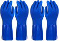 2 Pairs Rubber Household Cleaning Gloves for Kitchen Dishwashing, Cotton Lined (Blue)