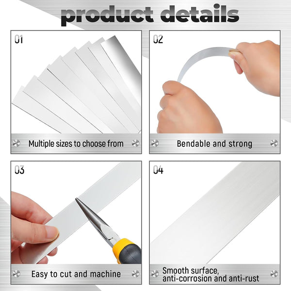 Blulu 24 Pcs 304 Stainless Steel Strips Metal Shim Stock Assortment 1" Width x 12" Length 8 Thickness Sizes Thin Metal Shims for Kitchen Trim Gap