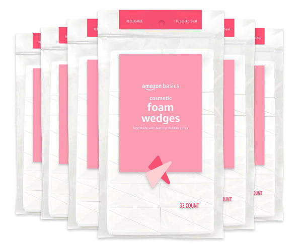 Amazon Basics Cosmetic Rectangular Foam Wedges for Makeup Application and Blending, 192 Count (6 Packs of 32), White (Previously Solimo) 32 Count