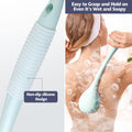 BEDELITE Back Scrubber for Shower, Long Handle 16.4 Inches, Blue, 1 Pack | Soft Back Brush for Shower, Exfoliating Scrubber, Non-Slip Curved Long