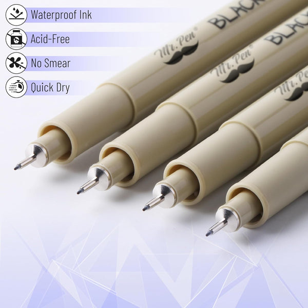 Mr. Pen- 0.25mm Micro Fine Point Pens, 4 Pack, Black Ink, Ultra Fine Point | Waterproof, Acid-Free, No-Smear Quick-Dry Fineliner Pens for Drawing,