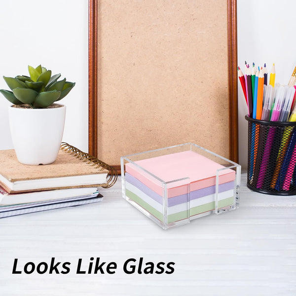 Acrylic Sticky Note Holder, 3 x 3 Crystal Clear Acrylic Notepad Holder Sticky Note Dispenser for Dorm Room and Office Desk Organizer 3x3"