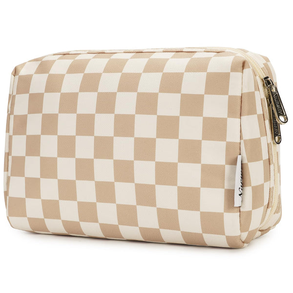 Narwey Makeup Bag Travel Toiletry Bag, Cosmetic Bag for Women Girls YB-Light Checkerboard Large