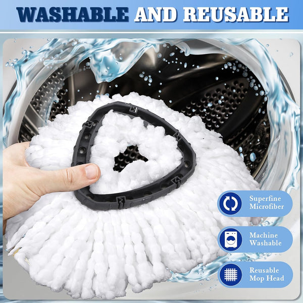 Wa.Ie Jiemimicrofiber Spin Mop Refills Head Compatible for Easywring 1-Tank System,1 Mop Scrub Brush + 1 Mop Base + 4 Pack Cleaning Floor Mop Head