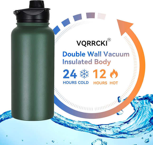 32 Oz Insulated Water Bottle Bulk 4 Pack, Stainless Steel Sports Water Bottles with Straw Lid & Wide Mouth Lids, Double 
