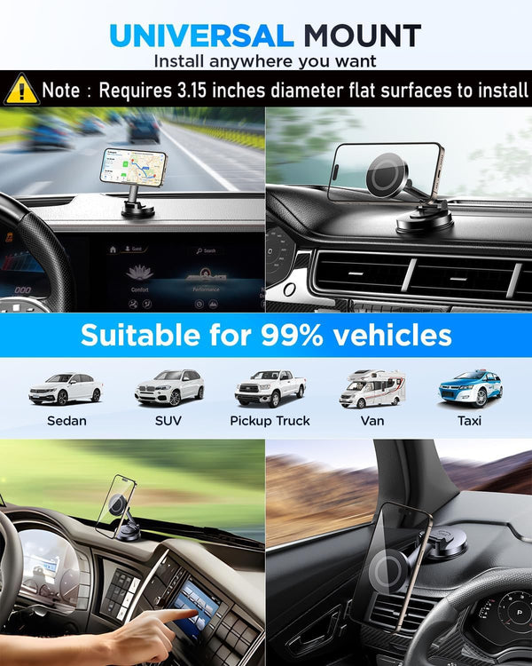 For Magsafe Car Mount, Car Phone Holder for Dashboard, 360ÃÂ° Rotatable Magnetic Phone Holder for Cars, Strong Adhesive, Sturdy Metal Mount,