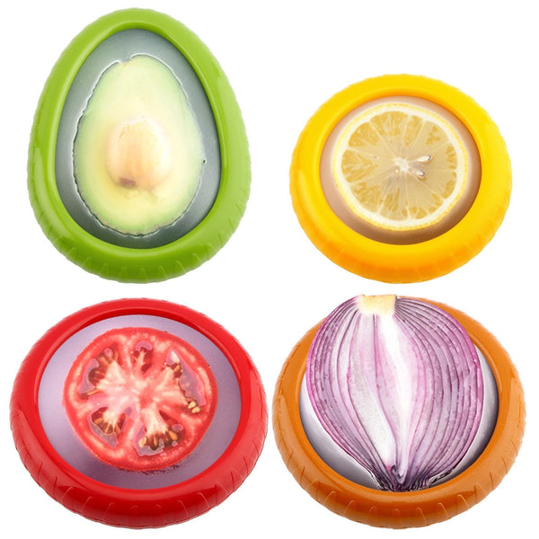 T-Raputa Avocado Saver and Tomato Holder - Set of 4 Reusable Storage Containers for Fridge - Ideal for Garlic, Onions, Lemons, and Potatoes Red,