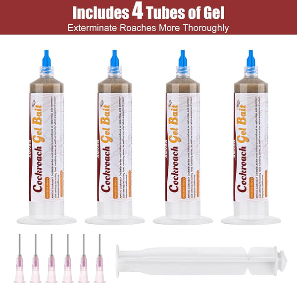 Indoor & Outdoor Cockroach Gel Bait - 4 Tubes, Ready-to-Use Cockroach Control