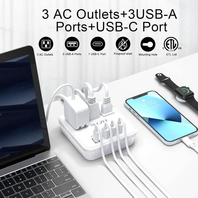 Cruise Essentials,6 Ft Power Strip with 3 Outlets and 4 USB Ports(1 USB C), Non 