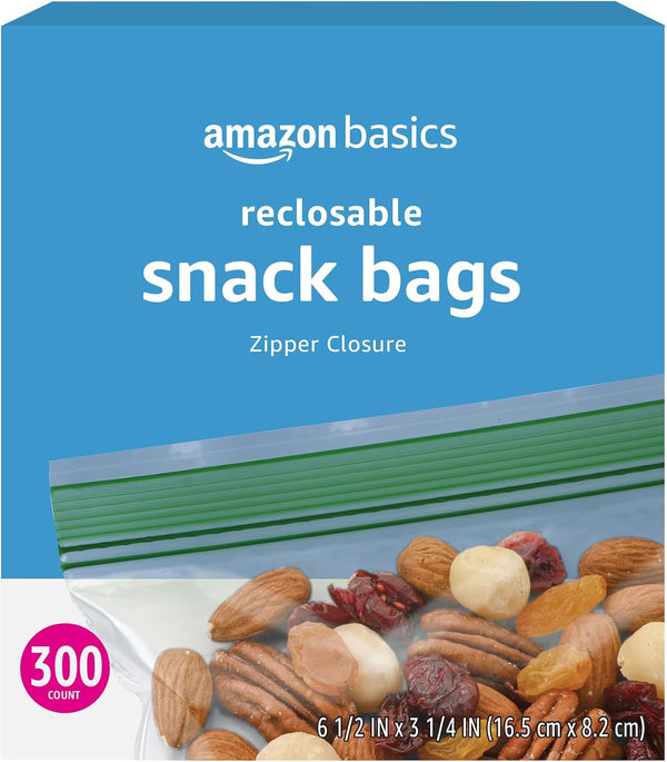Amazon Basics Reclosable Food Storage Snack Bags, 300 Count Rectangle (300 Count) (Pack of 1)