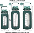 chunmo 64oz Glass Water Bolttles with Straw Half Gallon Large Motivational Water Bottle with Time Marker Sports Water Bottles with Silicone Sleeve