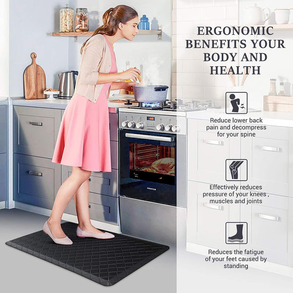 HappyTrends Floor Mat Cushioned Anti-Fatigue ,17.3"x28",Thick Waterproof Non-Slip Mats and Rugs Heavy Duty Ergonomic Comfort Rug for
