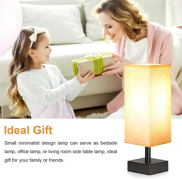 aooshine Small Table Lamp for Bedroom - Bedside Lamps for Nightstand, Minimalist Night Stand Light Lamp with Square Fabric Shade, Desk Reading