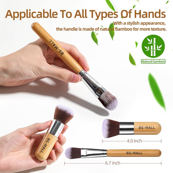 BS-MALL Makeup Brush Set 11Pcs Bamboo Synthetic Kabuki Brush Set Foundation Powder Blending Concealer Eye Shadows Blush Cosmetics Brushes with