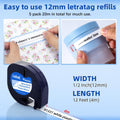 Compatible with Dymo LetraTag Label Maker Refills 91331 Plastic White Tape 12mm x 4m (1/2" x 13'), for Labeler Letra Tag 200B, LT 100T 100H Plus,