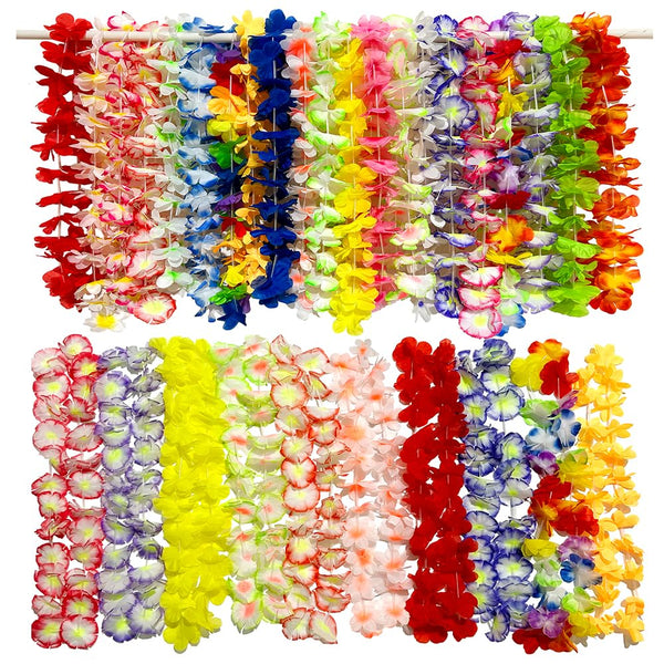 50Pcs Hawaiian Leis for Luau Party Bulk, Luau Leis Lays Necklace Hawaiian Party Supplies for Adults and Kids, Hawaiian Flower Leis for