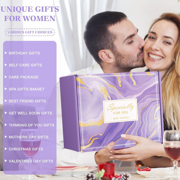 Birthday Gifts for Women Self Care Package Purple Relaxing Spa Gift Baskets | Get Well Soon Self Care Gift Set, Personalized Christmas Gifts for