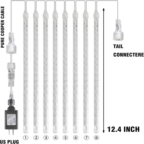 Dazzle Bright 4th of July Lights Decorations, 288LED Red Blue and White Meteor Shower Rain Lights 12Inch 8 Tubes, Waterproof Plug in Falling Rain
