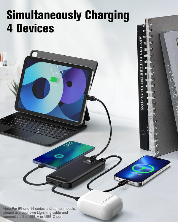 AsperX 2-Pack 10000mAh Portable Charger with Built-in Cables, USB-C Output Power Bank Fast Charging, LED Display Travel Essential Battery Pack for