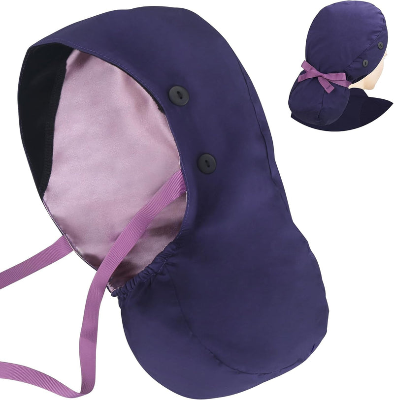 ABAMERICA Scrub Caps for Women Surgical Caps Nurse Hat Functional Ponytail Holder for Long Hair Single or Satin-Lined A- 69 Satin Lined Purple