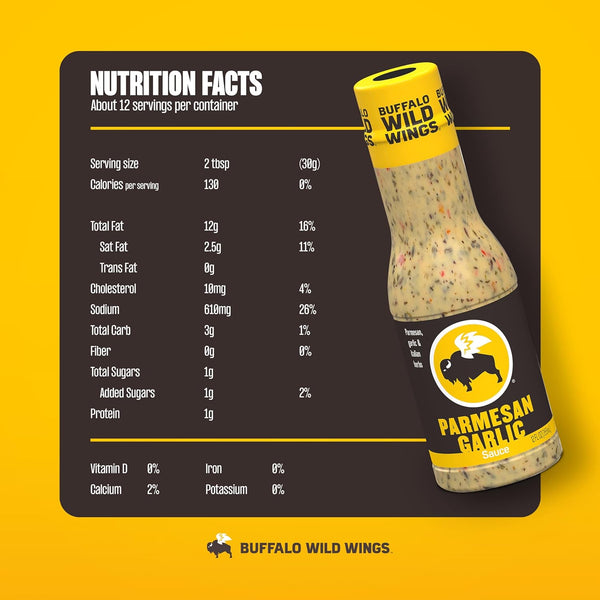 Buffalo Wild Wings Parmesan Garlic Sauce, 12 fl. oz., Perfect Dipping Sauce, Chicken Marinade, Chicken Parmesan Topping and Wing Seasoning, Made