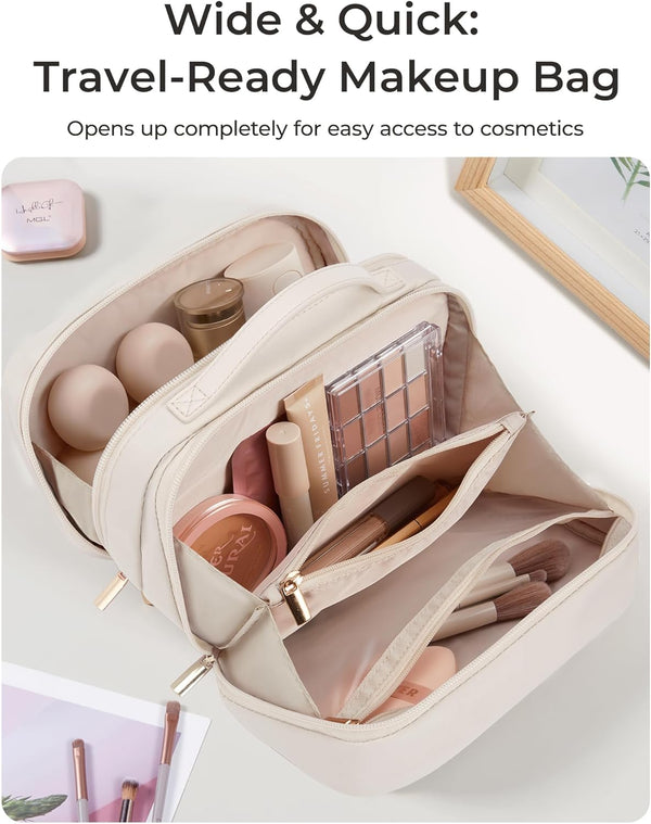 BAGSMART Travel Makeup Bag, Make up Bag with Multiple Compartments for Organizer, Durable & Compact Cosmetic Organizer for Women for Travel