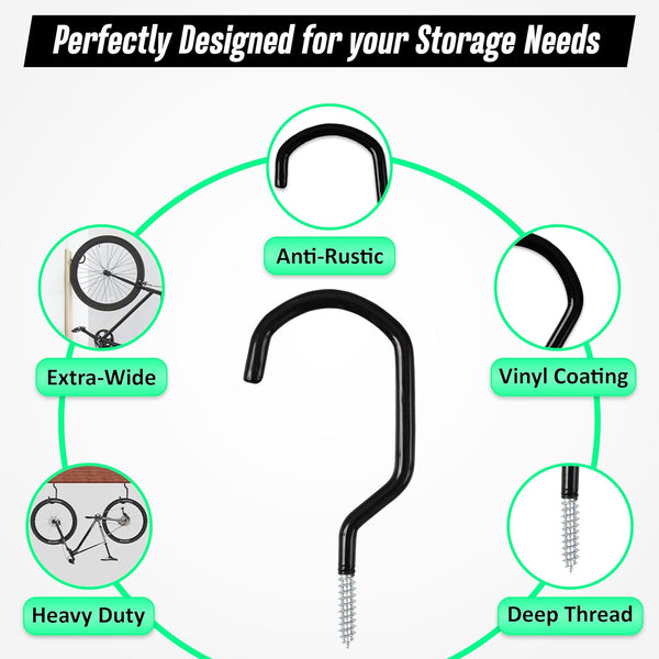 6 Pack Heavy Duty Garage Bike Storage and Utility Hooks-5.7 Inches for Garage Wall and Ceiling-Garage Hooks for Hanging Bicycle,Hose,Cords,and
