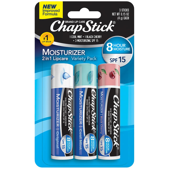 Chapstick Moisturizer 2-In-1 Lipcare SPF 15, Original, Black Cherry, Cool Mint, 
