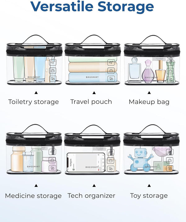 BAGSMART TSA Approved Toiletry Bag, 3 Pack Clear Makeup Cosmetic Bag Organizer, Quart Size Travel Bag for Toiletries, Carry-On Travel Accessories