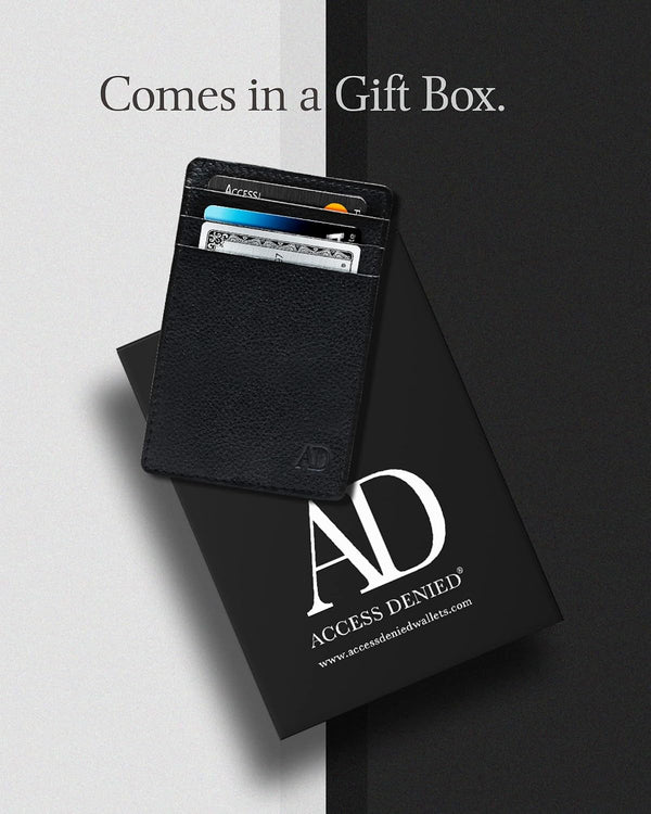 Access Denied Slim Minimalist Wallets For Men & Women - Leather Front Pocket Thin Mens Wallet RFID Credit Card Holder Gifts For Men Black