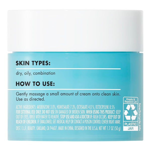 e.l.f. SKIN Holy Hydration! Face Cream Broad Spectrum SPF 30 Sunscreen Moisturizer, Made with Hyaluronic Acid, Niacinamide & Peptides, Lightweight