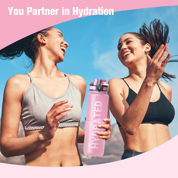 Sahara Sailor Water Bottle 32Oz, Durable and Leakproof Water Bottles Motivational with Time Marker, Tritan, BPA Free, Wide Mouth with Easy Clean