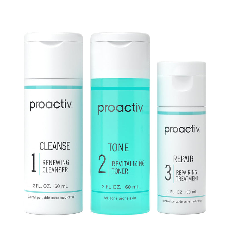 Proactiv 3 Step Acne Treatment - Benzoyl Peroxide Face Wash, Repairing Acne Spot Treatment for Face and Body, Exfoliating Toner - 30 Day Complete