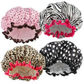 4 Pcs Shower Cap for Women Double Waterproof Layers Reusable Elastic 4 Count (Pack of 1)