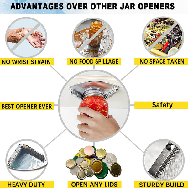 Upgraded Stainless Steel Jar Opener for Seniors, under Cabinet Jar Openers for Weak Hands, Jar Lid & Bottle Cap Opener Tool, under Counter Can
