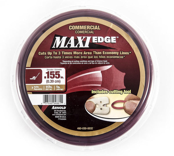 Arnold 490-030-0032 Maxi-Edge Commercial Grade String Trimmer Line with Cutting Tool, Universal Fit, 7 Refills, .155-Inch x 117-Feet