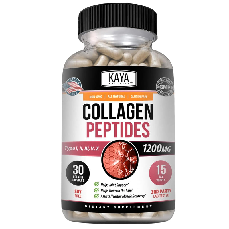 Kaya Naturals Multi Collagen Peptides Complex Powder for Women and Man, Vital for Hair, Skin, Nails, and Anti-Aging, Types I, II, III, V & X
